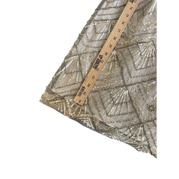 SUE WONG 10 Champagne Silver Beaded Sequin Bridal Formal Cocktail Evening Dress - Picture 11 of 16